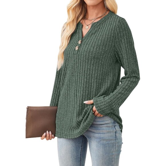 Womens Lightweight V Neck Sweater Long Sleeve Casual Tops for Fall - Picture 4 of 6